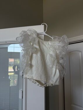 Free People White Ruffle Organza-Sleeve Top